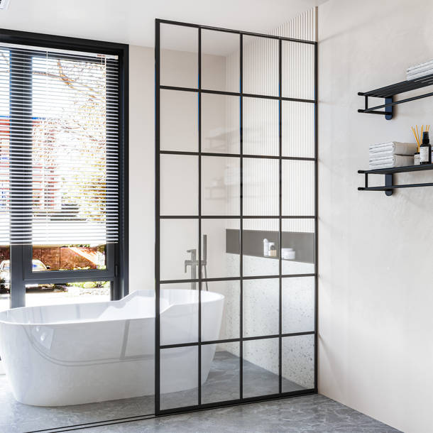 Glass Warehouse French Monture Noir 36" W x 78" H Frameless Fixed Glass